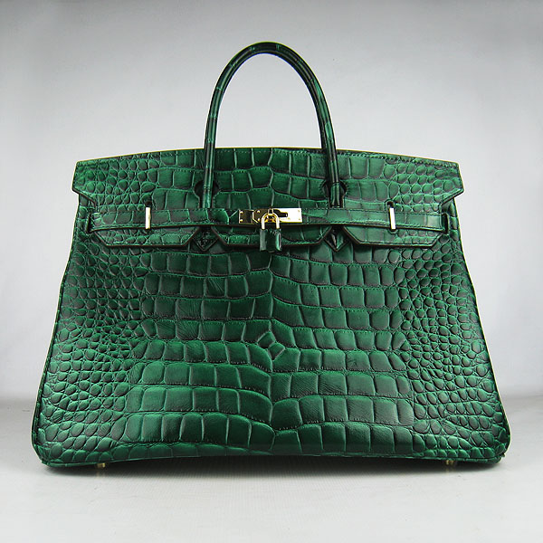 Replica Hermes Birkin 40CM Crocodile Veins Leather Bag Dark Green 6099 Online